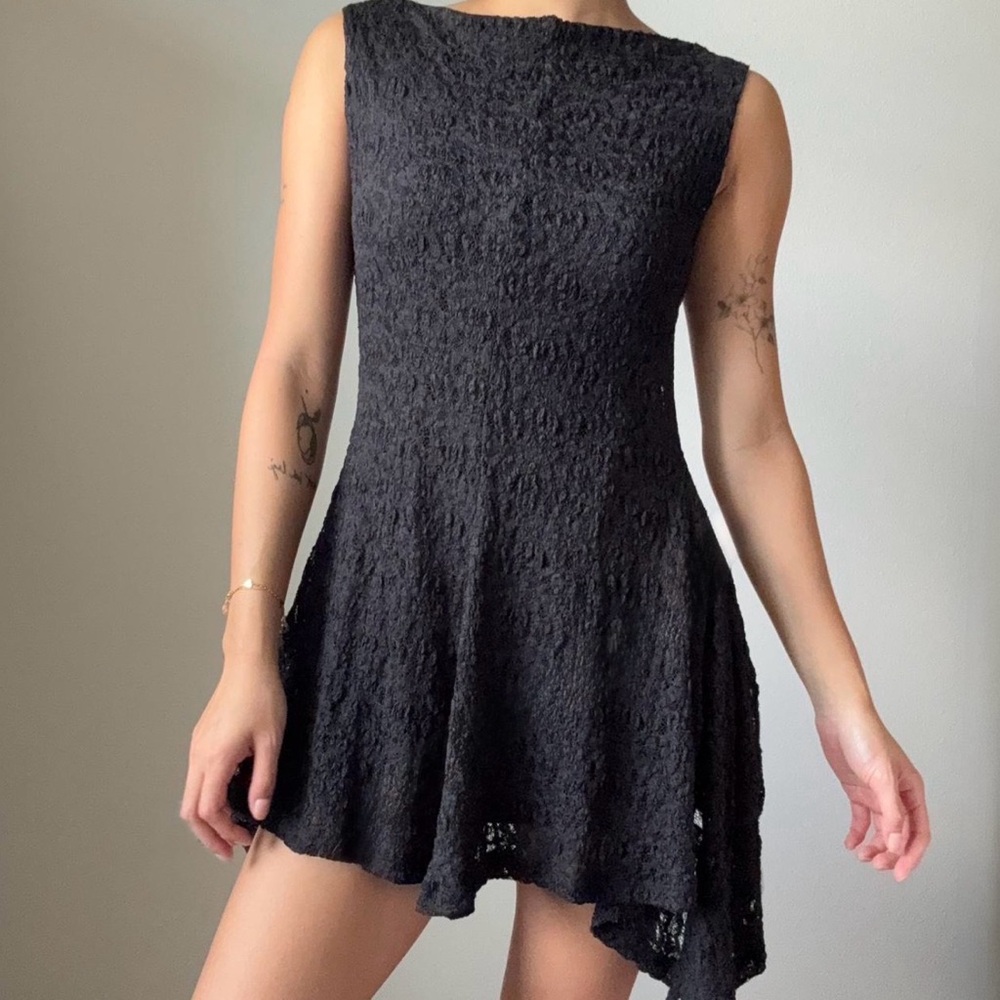 Black lace dress asymmetrical hem